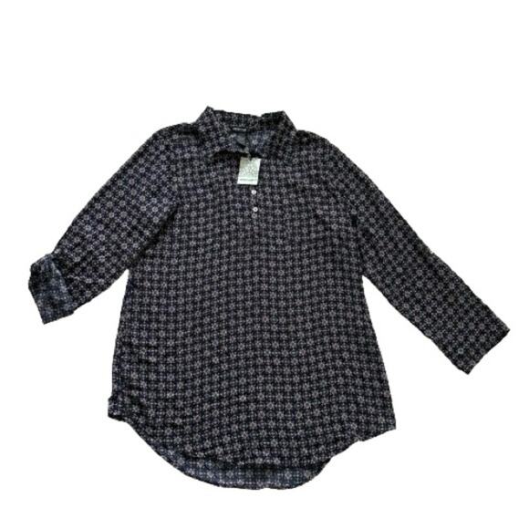 About A Girl Blue Lavender Floral Button Tab Sleeve Blouse Top Size XL NEW - Picture 7 of 13